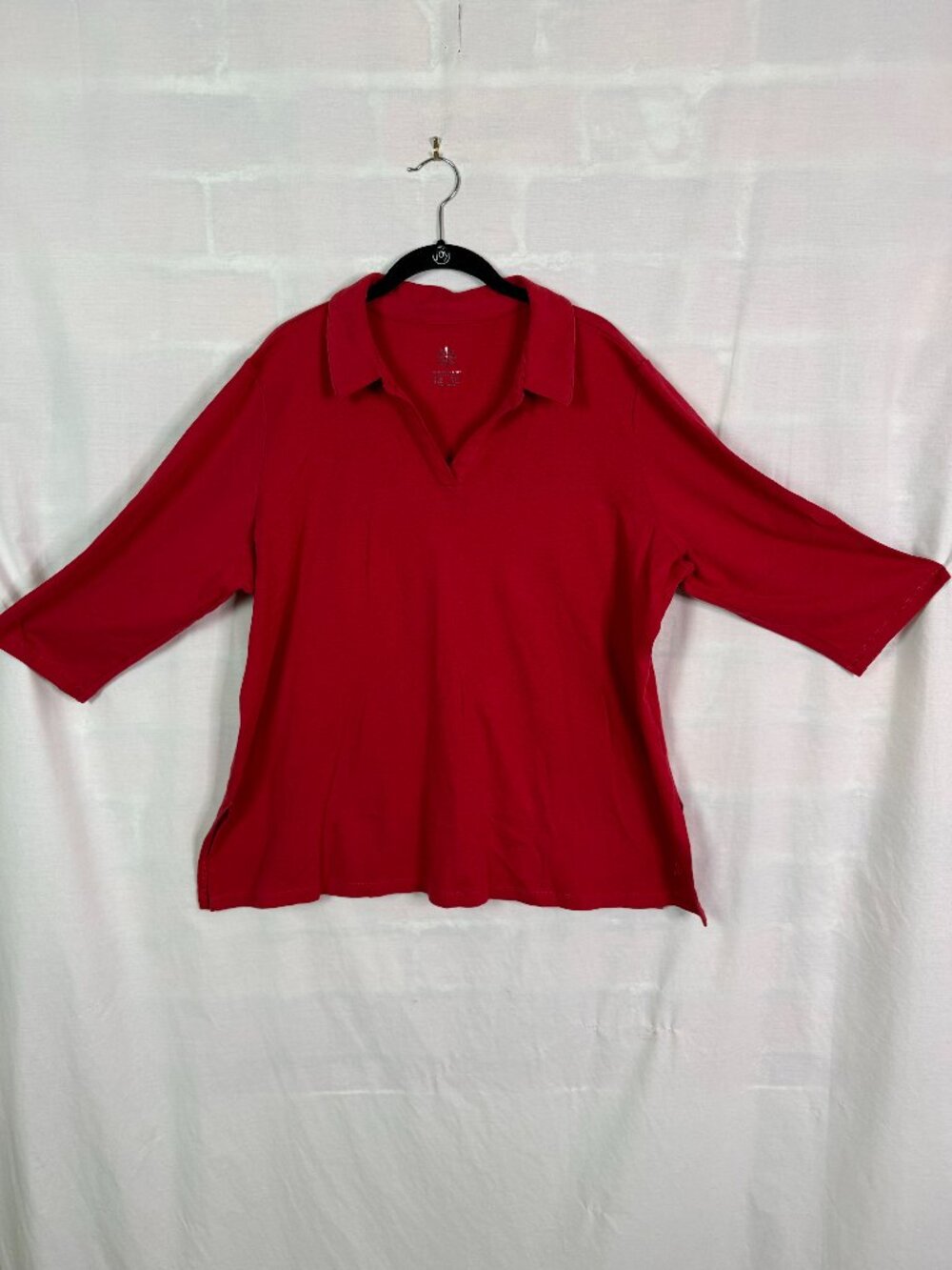 Isaac Mizrahi Red Collard 3/4 Sleeve Polo Style Shirt 2XL